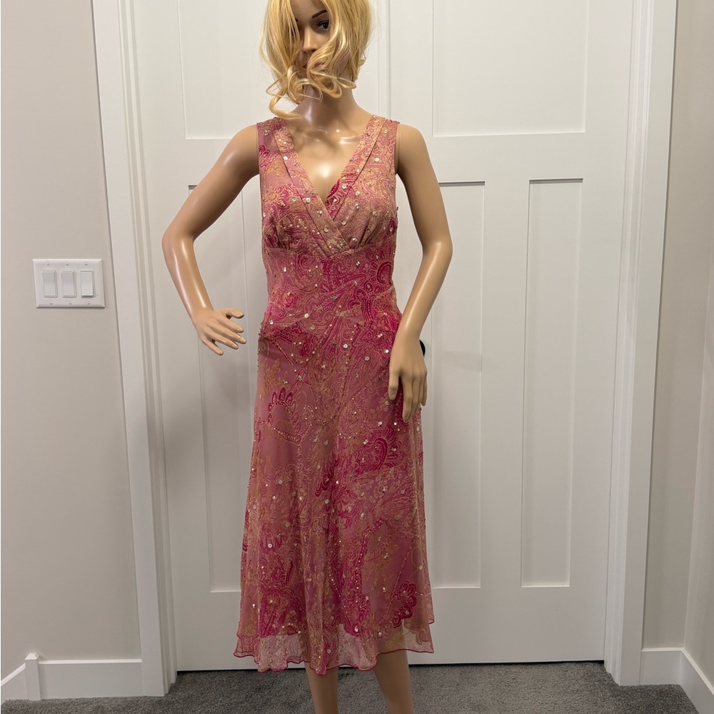 Diane Von Furstenberg Pink and Gold Midi Dress
